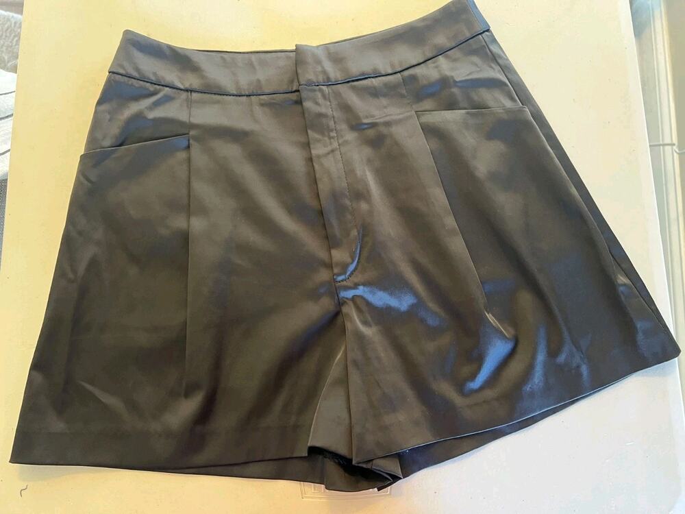 Zara Women’s Satin Bermuda Black Flared Flat Waist Mini Shorts Size S #663